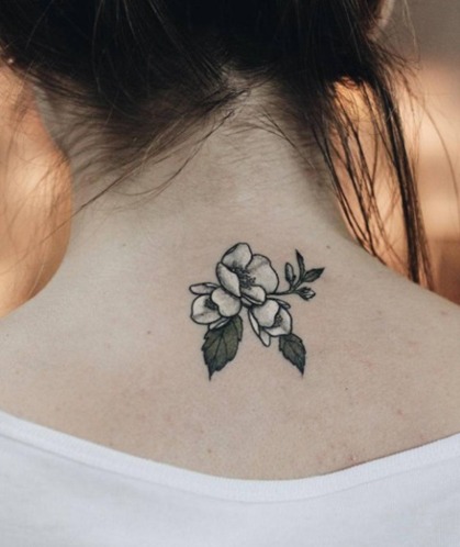 Silver Gray Flower Neck Tattoo